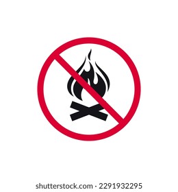 No campfired prohibited sign, no fire forbidden modern round sticker, vector illustration.