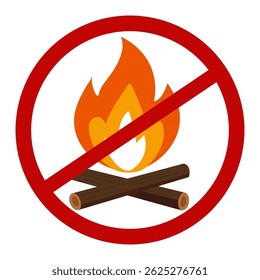 No campfires prohibited sign, no fire forbidden modern round sticker, vector illustration.