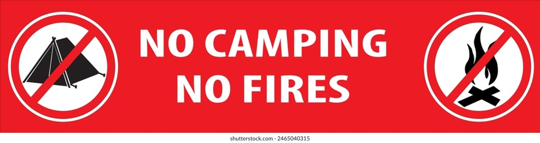 No se permite acampar en esta zona, Camping prohibido, Zona peligrosa para acampar cartel aviso Vector