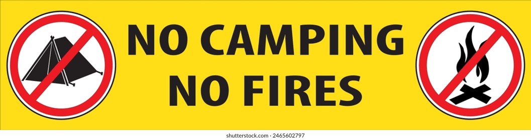 No camping allowed in this area, Camping prohibited, Dangerous area for camping sign notice vector