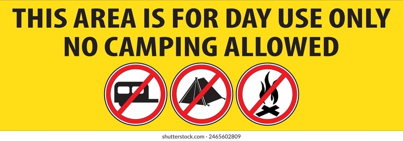 No camping allowed in this area, Camping prohibited, Dangerous area for camping sign notice vector