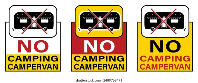 No Camping Campervan Sign, No Camping Camper Van Prohibition Sign Vector Art Illustration, No, Do Not Sign, Circle Backslash Symbol,