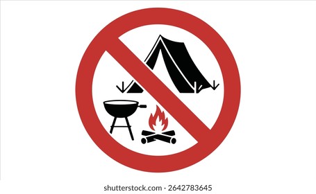 No Camping No Fire No BBQ Prohibited Sign Vector
