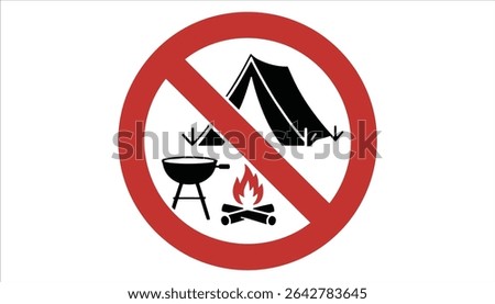 No Camping No Fire No BBQ Prohibited Sign Vector