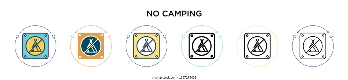No camping icon in filled, thin line, outline and stroke style. Vector illustration of two colored and black no camping vector icons designs can be used for mobile, ui, web