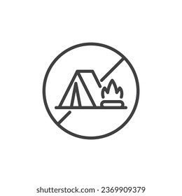 No Camping line icon. linear style sign for mobile concept and web design. Camping prohibition sign outline vector icon. Symbol, logo illustration. Vector graphics