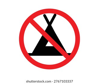No Camping Prohibited Sign Vector Illustration with Tent Silhouette and Red Strikeout Symbol
