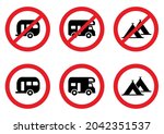 No camping, road sign, set of vector icons