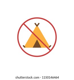 No camping sign flat icon, vector sign, colorful pictogram isolated on white. No tent symbol, logo illustration. Flat style design