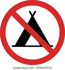 no camping sign . tents are not allowed symbol, red prohibition icon vector