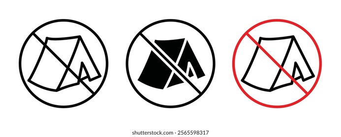 No camping sign vector in black and red colors