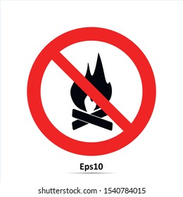 No camping sign. Vector Illustration. Red prohibition sign. Stop symbol.