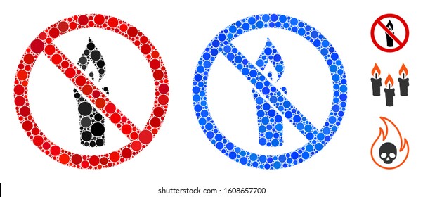 No candle composition of round dots in various sizes and color tones, based on no candle icon. Vector round dots are organized into blue composition. Dotted no candle icon in usual and blue versions.