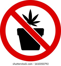 Kein Cannabis-Topf-Vektorillustration-Symbol. Flat Kein Cannabis-Topf-Piktogramm ist einzeln auf weißem Hintergrund.