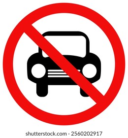 No car icon, No parking vector sign, Prohibition vehicles sign, Vector Illustration.