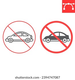 No car line and glyph icon, prohibition and forbidden, no parking sign, vector graphics, editable stroke outline sign, eps 10.
