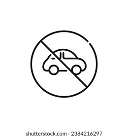 No car line icon sign symbol isolated on white background. No vehicles allowed line icon