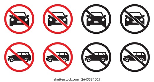 No Car and Parking Prohibition Sign Set – Vector Road Restriction Icons Collection