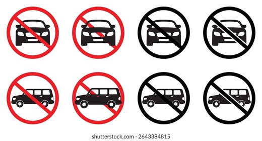 No Car and Parking Prohibition Sign Set – Vector Road Restriction Icons Collection
