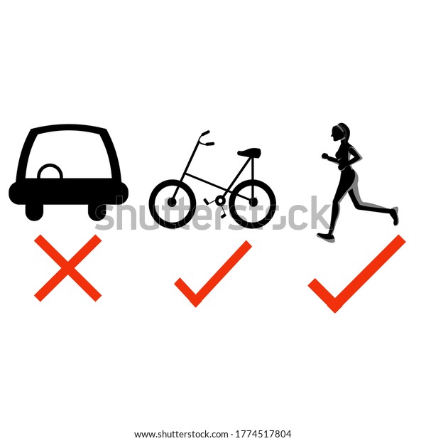 No\
car, ride bicycle and running or jogging  are correct , vector flat\
design concept ,idea for World car free day\
concept.