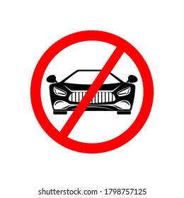 No car sign. Parking prohibited symbol. Restriction icon. Machine sign. Supercar icon in black and white graphics. Flat characters. Parker symbol.