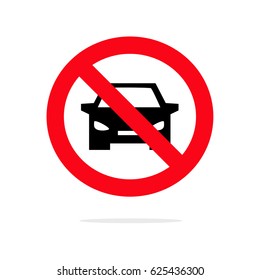 No Car Sign. Parking Prohibited Symbol. Restriction Icon. Flat Design. Vector Illustration. 