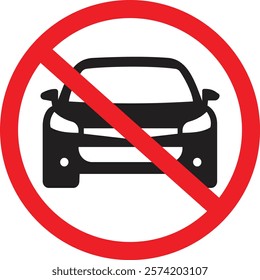 No car sign. Parking prohibiter symbol. Car ban. No cars allowed. No parking. Restriction icon. Red prohibition sign. Isolated vector icon. Information vector. Stop sign. Vector graphic. 10 EPS
