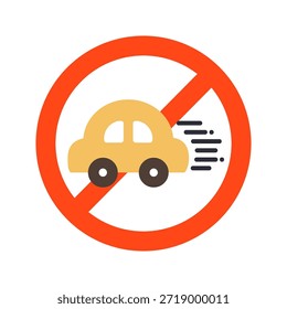 No car speeding icon. Warning caution sign. Transportation, regulation, traffic, forbidden concepts. Flat vector design isolated illustration.
