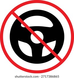 no hay icono de volantes de coche. Símbolos de prohibición de vehículos sin conductor. No hay gráfico de conducción. Señales de transporte autónomas. Diseño gráfico de restricción de la conducción manual
