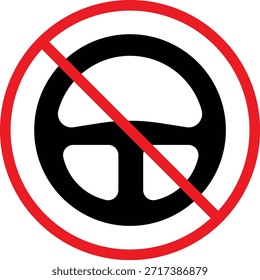 no hay icono de volantes de coche. Símbolos de prohibición de vehículos sin conductor. No hay gráfico de conducción. Señales de transporte autónomas. Diseño gráfico de restricción de la conducción manual
