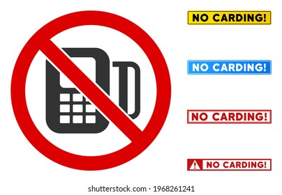 Sin signo de procesador de tarjetas con mensajes en marcos rectangulares. El estilo de ilustración es un símbolo icónico plano dentro de un círculo cruzado rojo sobre un fondo blanco. Simple Sin señal vectorial del procesador de tarjetas,