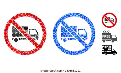 No cargo delivery composition of circle elements in variable sizes and color tinges, based on no cargo delivery icon. Vector circle elements are grouped into blue composition.