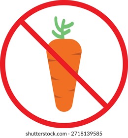 No hay conjunto de iconos de zanahoria . Símbolos de prohibición de verduras. Gráfico prohibido de zanahoria. Restricción de alimentos y signos de alergia. Signo de salud y nutrición

