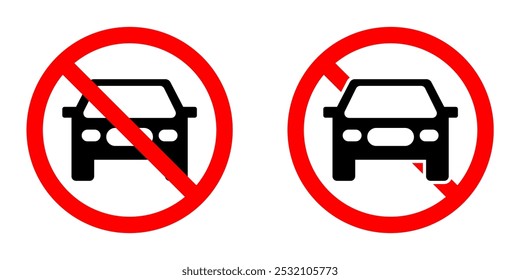 No cars entry or parking, no vehicle allowed, car free day forbidden ban prohibited vector pictogram sign icon symbol ui and ux design, glyphs and stroke line