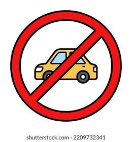 No Cars Sign on White Background