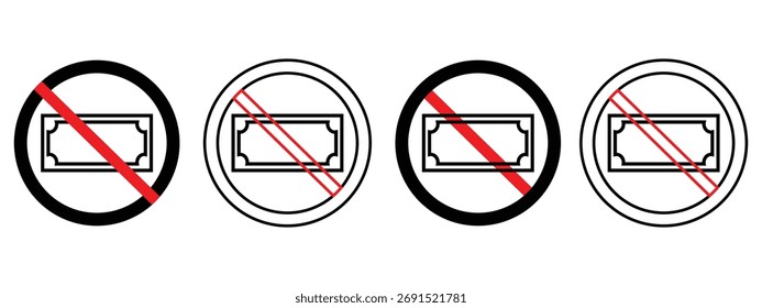 No Cash Icon – Símbolo de contorno de Vector plano para finanzas y pagos