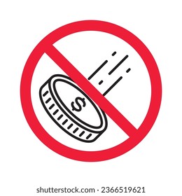 No cash icon. Forbidden payment icon. No money vector sign. Prohibited cash payment vector icon. Warning, caution, attention, restriction casinocoins flat sign design. Do not pay dollar coin pictogram