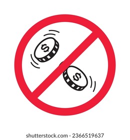 No cash icon. Forbidden payment icon. No money vector sign. Prohibited cash payment vector icon. Warning, caution, attention, restriction casinocoins flat sign design. Do not pay dollar coin pictogram