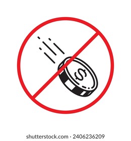 No cash icon. Forbidden payment icon. No money vector sign. Prohibited cash payment vector icon. Warning, caution, attention, restriction casinocoins flat sign design. Do not pay dollar coin pictogram