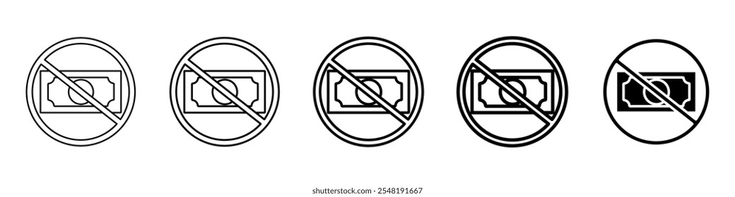 no cash icon Simple thin line logo set