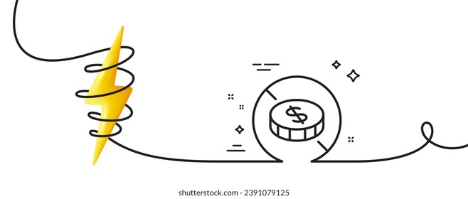No hay icono de línea de efectivo. Una línea continua con curl. Signo libre de impuestos. Monedas símbolo de dinero. No hay ninguna cinta de esquema único en efectivo. Curva de bucle con energía. Vector