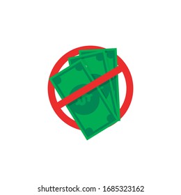 No Cash Sign.colorful Icon,dollar And Stop Icon.Conceptual Vector Illustration In Flat Style Design.Isolated On Background.