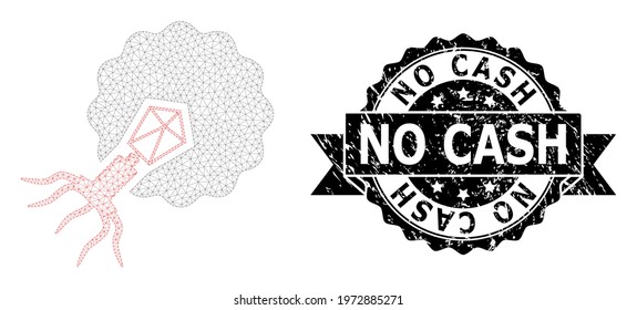 No Cash unclean stamp seal and vector virus infecting cell mesh model. Black stamp includes No Cash title inside ribbon and rosette. Abstract flat mesh virus infecting cell, designed with flat mesh.