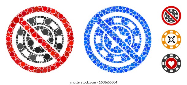 No casino composition of small circles in different sizes and color hues, based on no casino icon. Vector filled circles are composed into blue composition.