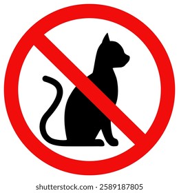 No cat icon. No cats allowed sign. Flat vector illustration simple design.