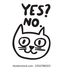 Yes? No. Cat. Outline vector graphic design illustration on white background.