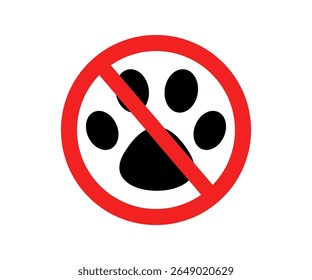 No hay símbolo de gato. No se admiten mascotas. Almohadillas para patas y letreros de prohibición. No se permite mascota, prohibir el diseño e ilustración de Vector de signo de perro. 


