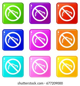No caterpillar sign icons of 9 color set isolated vector illustration