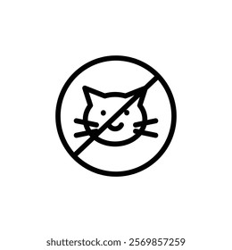 No cats allowed icon Black and white outline vector