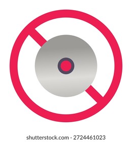 Nenhum sinal de cd, nenhum sinal de dvd, sinal de disco óptico proibido, ícone de mídia de disco proibido 